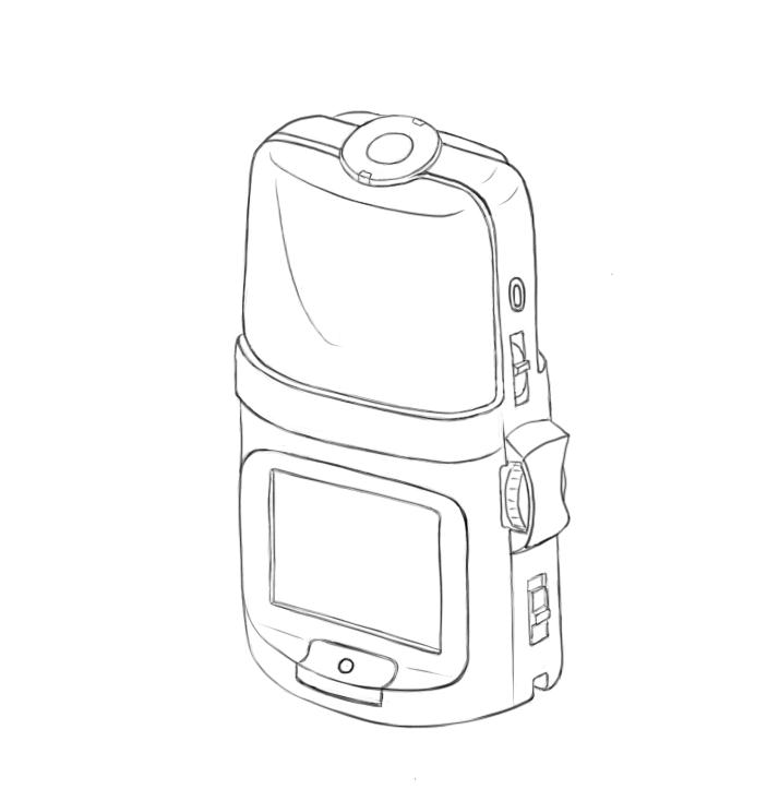 April 23, 2013 - Got tired of shading and rendering so here's a line drawing of the Zoom H2n audio recorder. That top part needs work but I have to move on.